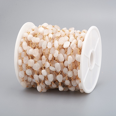 Handmade Natural Rainbow Moonstone Tumbled Stone Beaded Chains CHC-L045-014-1