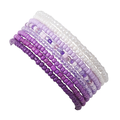 8Pcs Glass Seed Beads Stretch Bracelets for Women BJEW-MZ00270-1