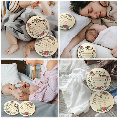 2Pcs 2 Style Single-face Printed Wooden Baby Photo Props DJEW-WH0600-004-1