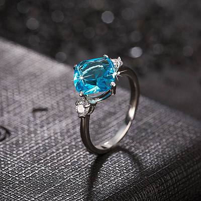 Fashion Classical Platinum Plated Brass Elegant Square Cubic Zirconia Rings RJEW-EE0001-100P02-B-1