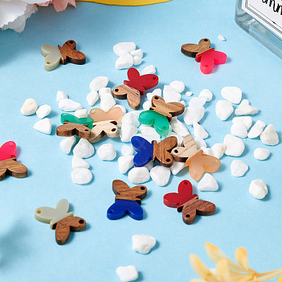 12Pcs 6 Colors Opaque Resin & Walnut Wood Connector Charms RESI-TA0002-70-1
