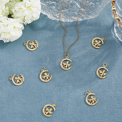 8Pcs Brass Micro Pave Cubic Zirconia Pendants KK-BBC0020-24-1
