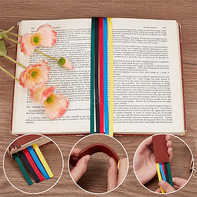 5Pcs 5 Colors Colorful Ribbon PU Leather Bookmarks AJEW-CP0003-86A-1