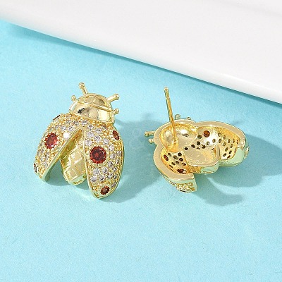 Brass Micro Pave Cubic Zirconia Stud Earrings EJEW-F400-03B-G-1