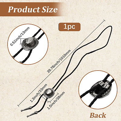 1Pc West Cowboy Hat Tibetan Style Alloy Pendant Black PU Leather Cord Bolo Tie Lariat Necklaces NJEW-GF0001-24A-1