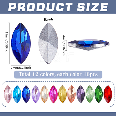 192Pcs 12 Colors Glass Rhinestone Cabochons GLAA-PH0004-37-1
