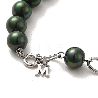 Dyed Natural Pearl Beaded Necklace with 304 Stainless Steel Chains NJEW-K255-02P-1