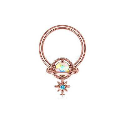 304 Stainless Steel Nose Ring with Brass Pave Clear AB Cubic Zirconia Planet Charms FS-WG57CFD-06-1