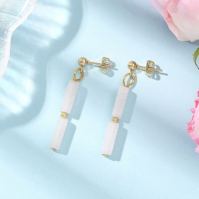 Rectangle Brass Natural White Jade Dangle Stud Earrings EJEW-JE06768-1