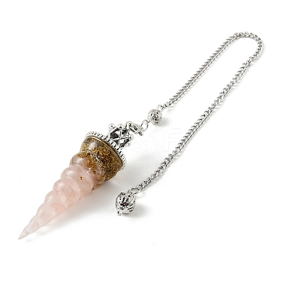 Resin Dowsing Pendulum Pendants with Natural & Synthetic Gemstone Chips inside and Iron Chain & Alloy Caps GG-CBAEAD2-01-1