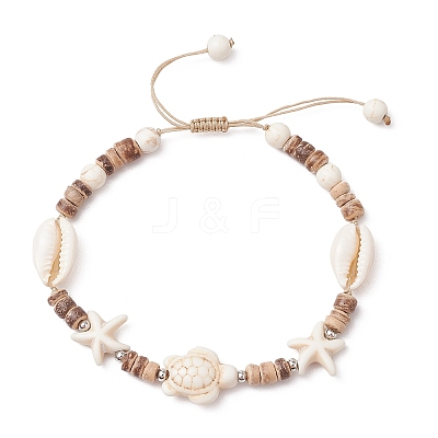 Synthetic Turquoise and Shell Bracelets BJEW-JB11510-02-1