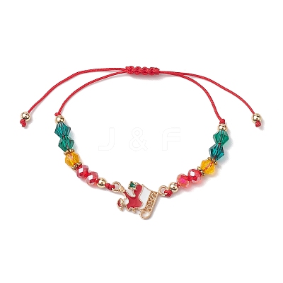 Christmas Glass Braided Bead Bracelets BJEW-JB10892-01-1