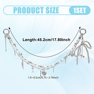 Brass Chains & Acrylic Beaded Double Layer Bowknot Purse Decorative Chains HJEW-NB00281-1