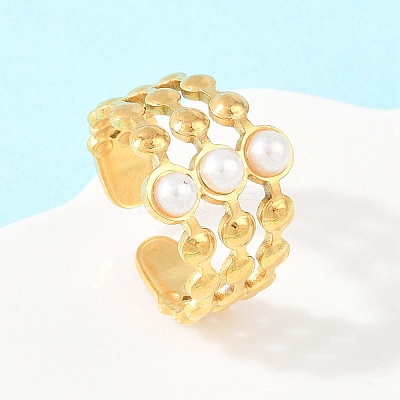304 Stainless Steel with ABS Plastic Pearl Cuff Open Rings RJEW-Z137-01G-1