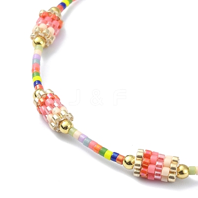 Glass Seed Column Link Bracelet BJEW-MZ00030-02-1