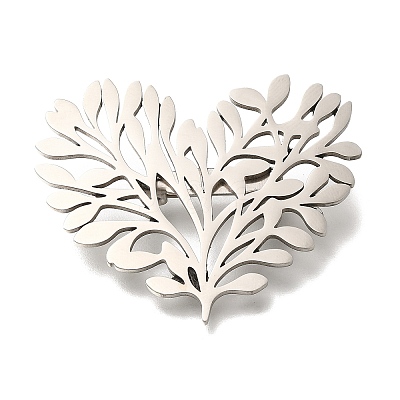 Heart Shaped Tree of Life 201 Stainless Steel Brooch for Women STAS-B076-08G-01-1