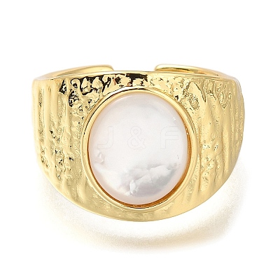 Rack Plating Brass Shell Open Cuff Rings for Women RJEW-M022-08G-1