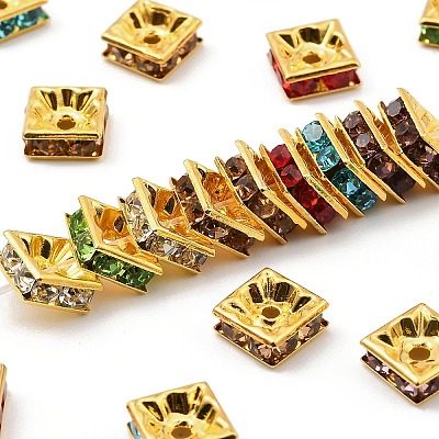 Brass Rhinestone Spacer Beads RB-A013-8x8-G-1