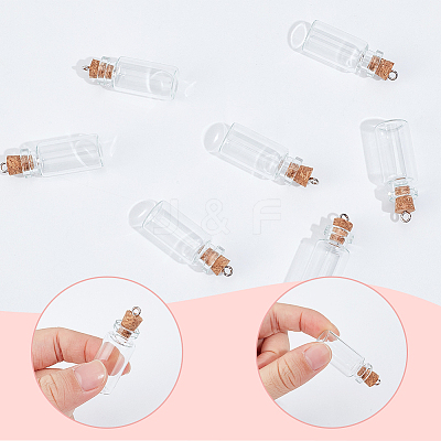 10Pcs Column Empty Glass Wishing Bottle Pendants AJEW-SC0001-91-1