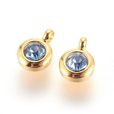 304 Stainless Steel Rhinestone Charms STAS-P237-10G-11-1