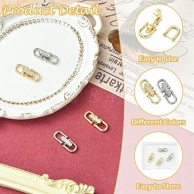 4Pcs 2 Colors Brass Micro Pave Clear Cubic Zirconia Fold Over Clasps ZIRC-CJ0003-38-1