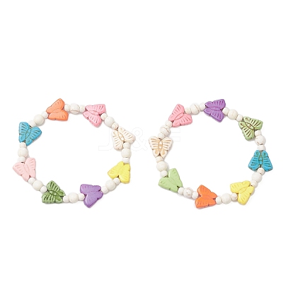 Butterfly Synthetic Turquoise Beads Stretch Bracelets for Women BJEW-JB12119-1