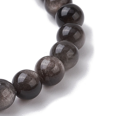 Natural Silver Obsidian Round Beaded Stretch Bracelets BJEW-JB11042-1
