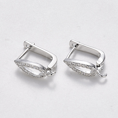 Brass Micro Pave Cubic Zirconia Hoop Earring Findings with Latch Back Closure KK-T048-028P-NF-1