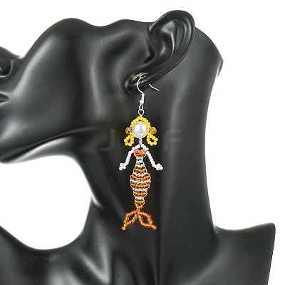 Copper Wire with Glass Beads Dangle Earrings EJEW-MZ00816-02-1