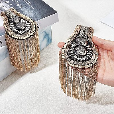2Pcs Fashion Iron Chain Tassel Epaulettes AJEW-FH0003-80-1