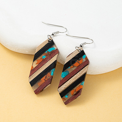 Bohemian Wood & Resin Dangle Earrings WG51BE2-05-1
