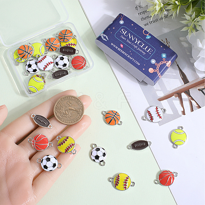 28Pcs 7 Styles Sports Ball Theme Alloy Enamel Connector Charms ENAM-SC0005-17-1