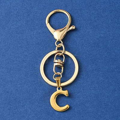 304 Stainless Steel Initial Letter Charm Keychains KEYC-YW00005-03-1