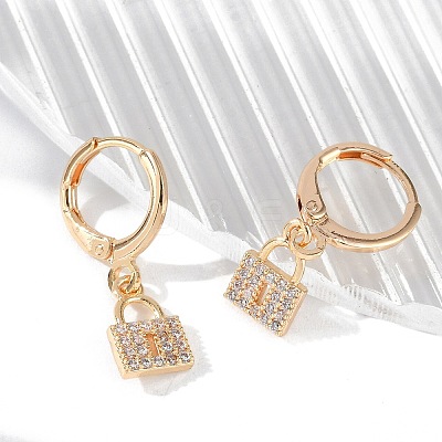 Brass Micro Pave Clear Cubic Zirconia Leverback Earrings EJEW-K300-07G-1