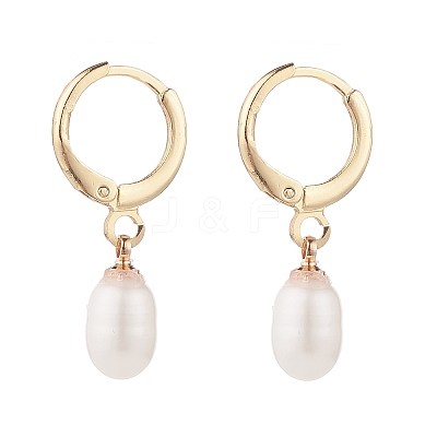 Natural Pearl Beads Drop Huggie Hoop Earrings for Women X-EJEW-JE04757-03-1