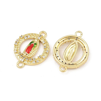 Brass Micro Pave Clear Cubic Zirconia Virgin Mary Connector Charms KK-L251-20G-02-1