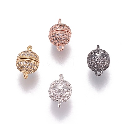 Brass Micro Pave Cubic Zirconia Magnetic Clasps with Loops ZIRC-G097-01-1