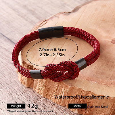Braided Knot Nylon Cord Bracelets with 304 Stainless Steel Magnetic Clasps for Men UA2967-2-1