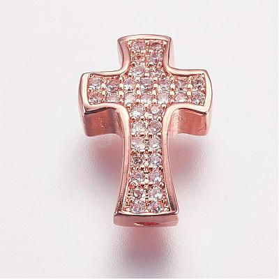 Brass Micro Pave Cubic Zirconia Beads ZIRC-G087-28RG-1