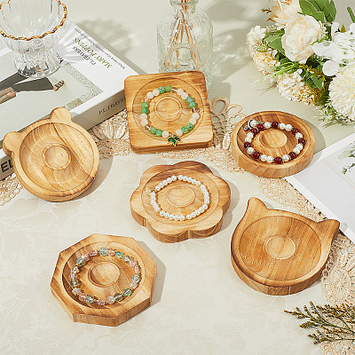 6Pcs 6 Styles Beech Wooden Jewelry Bracelet Finger Ring Diplay Holder Tray ODIS-BBC0001-03A-1
