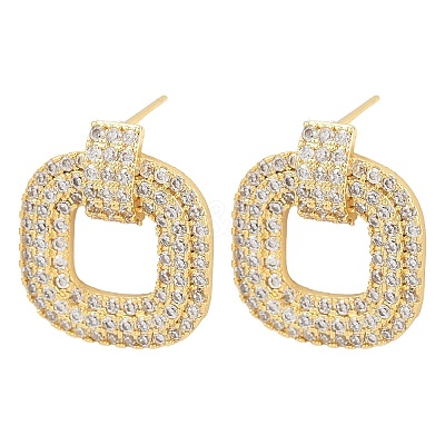 Brass Micro Pave Clear Cubic Zirconia Stud Earrings EJEW-K312-09G-1