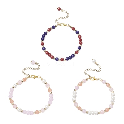 3Pcs 3 Colors Glass Round Beaded Bracelet Set BJEW-JB12072-1