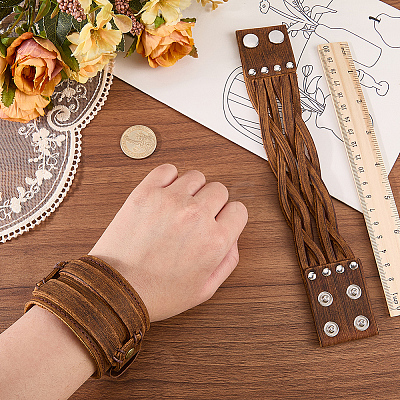 2Pcs 2 Styles Leather Wrap Snap Bracelets BJEW-CL0001-42-1