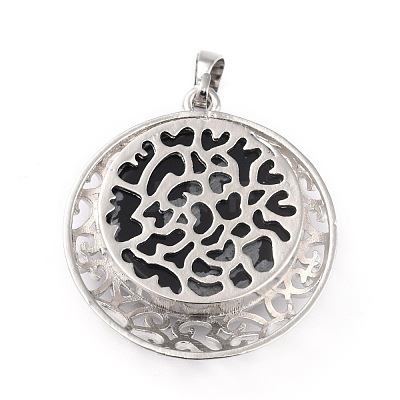 Natural Snowflake Obsidian Pendants with Hollow Platinum Brass Findings G-P448-A11-P-1