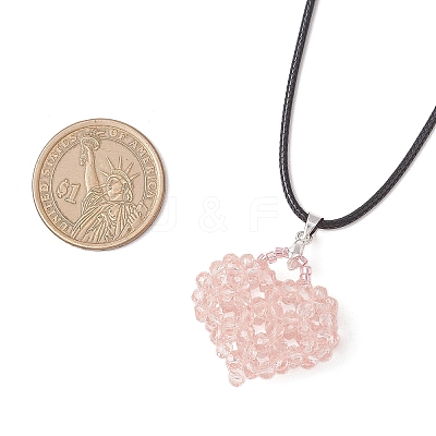 3Pcs 3 Colors Electroplated Glass Beaded Heart Pendant Black Waxed Cotton Cord Necklaces for Women NJEW-MZ00120-1