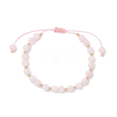 Natural Rose Quartz Beaded Braided Bead Bracelets for Women BJEW-JB12528-02-1