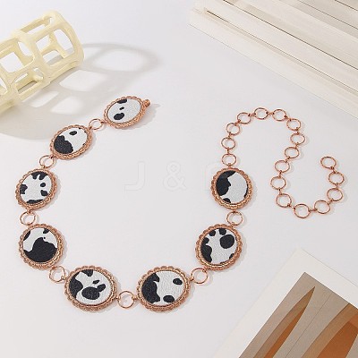 Alloy with Imitation Leather Cow Print Oval Link Chain Waist Belly Chains for Women FS-WGD408C-03-1