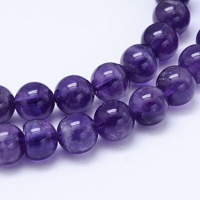 Natural Amethyst Round Bead Strands G-M212-10mm-01B-1