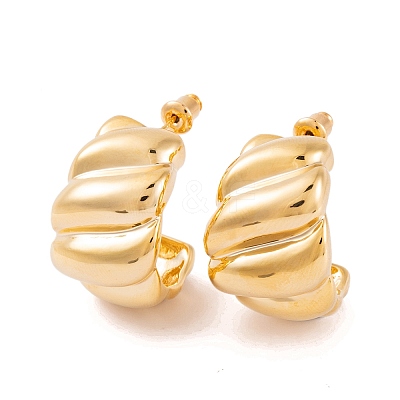 Twist C-Shaped Brass Half Hoop Stud Earrings for Women EJEW-G391-17G-1
