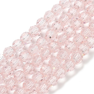 Misty Rose Color Faceted(32 Facets) Round Glass Beads Strands X-EGLA-J042-6mm-19-1